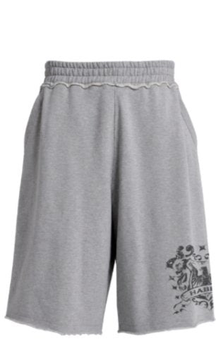 
Infiltrate Long Shorts: heather-grey French terry long shorts with HABITS crest print